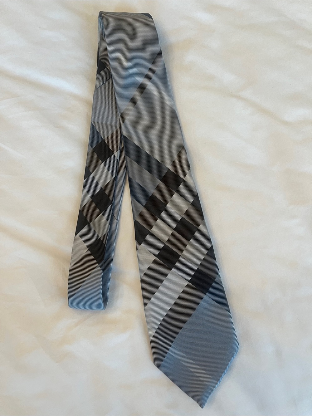 Burberry Gray and Black Check Silk Tie